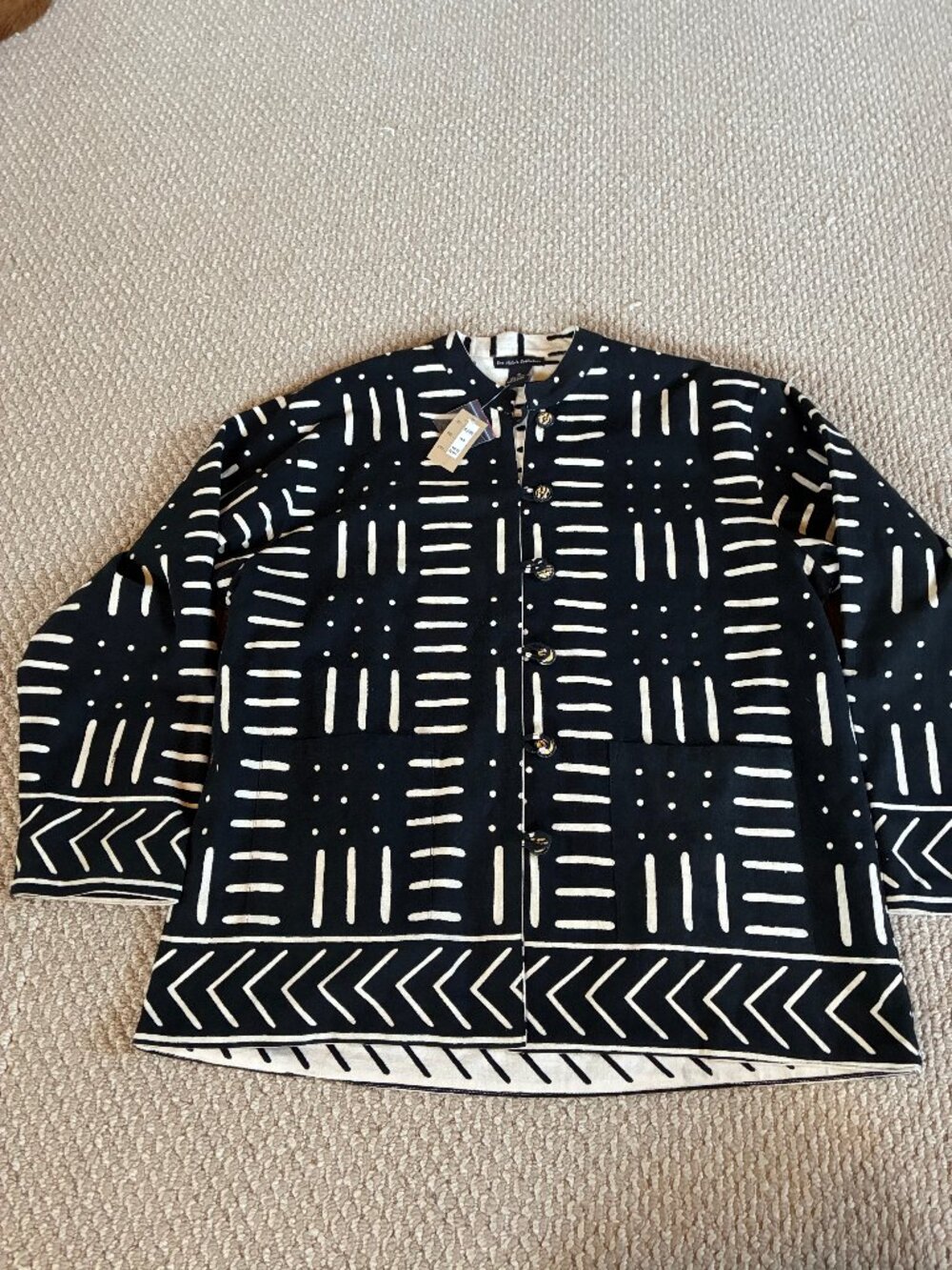 NWT African 'Mud Cloth' Jacket Reversible Black & White Medium Sam Hilu